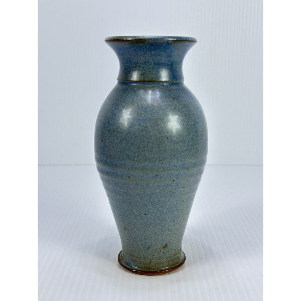 Vintage Stonecraft Union NH Stoneware Vase Made In USA‎ 7 1/2" Blue Gray